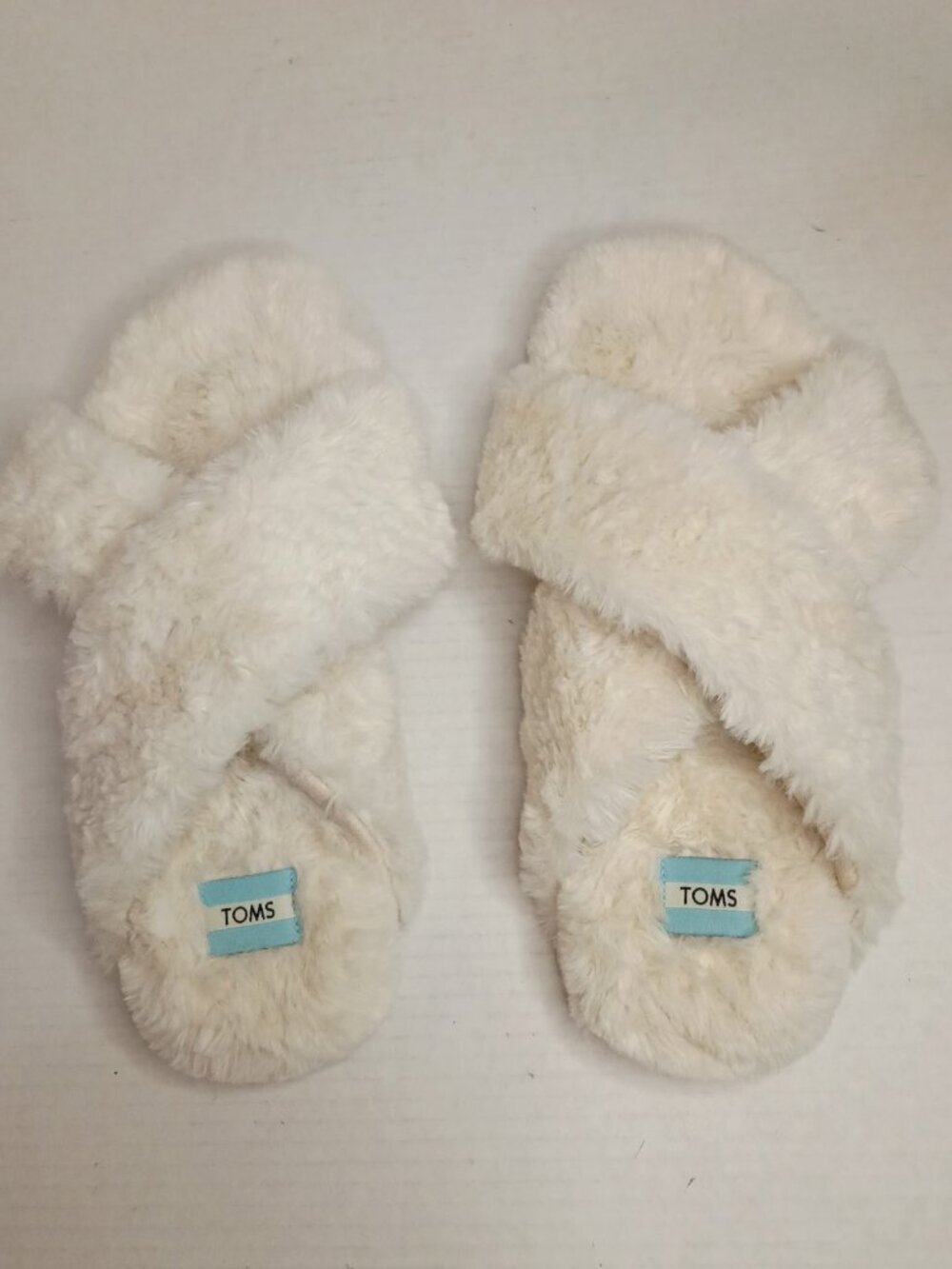 TOMS Susie Ivory Faux Fur Crisscross Slide Slippers Women's Size 9